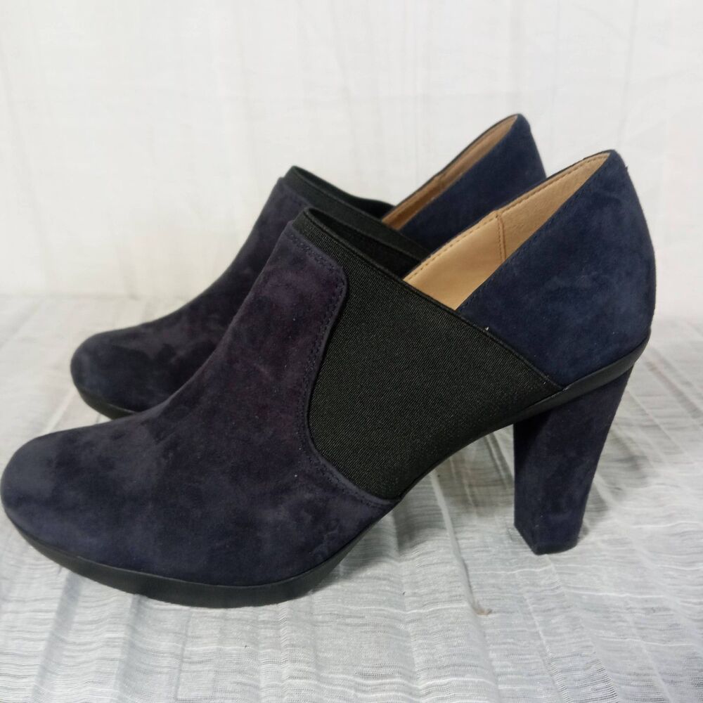 GEOX RESPIRA Italy Blue Suede Slip On Shoes 38 * 8 Black Comfort Clogs High Heel
